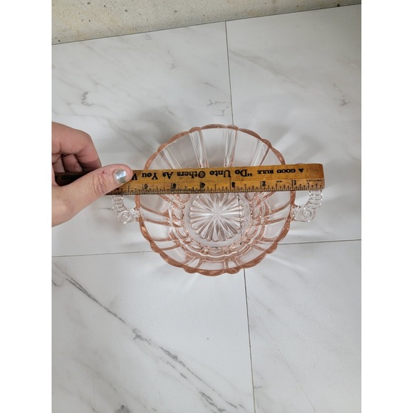 Vintage Pretty "Fluorescent‎ Pink" Depression Glass CANDY Bowl 5-1/2" w/Handles - Picture 11 of 12